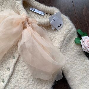 Zara Wool Knit Top with Organza Bow